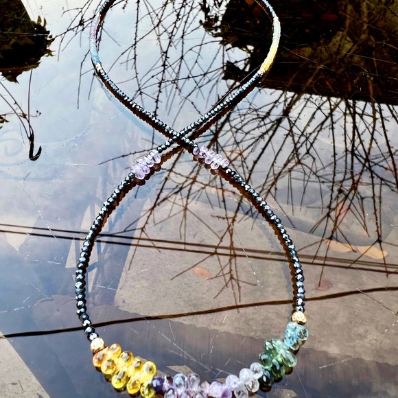 Handmade Natural Sapphire, Black Diamond Necklace Wrap Bracelet Solid 14k Gold - Picture 5 of 11